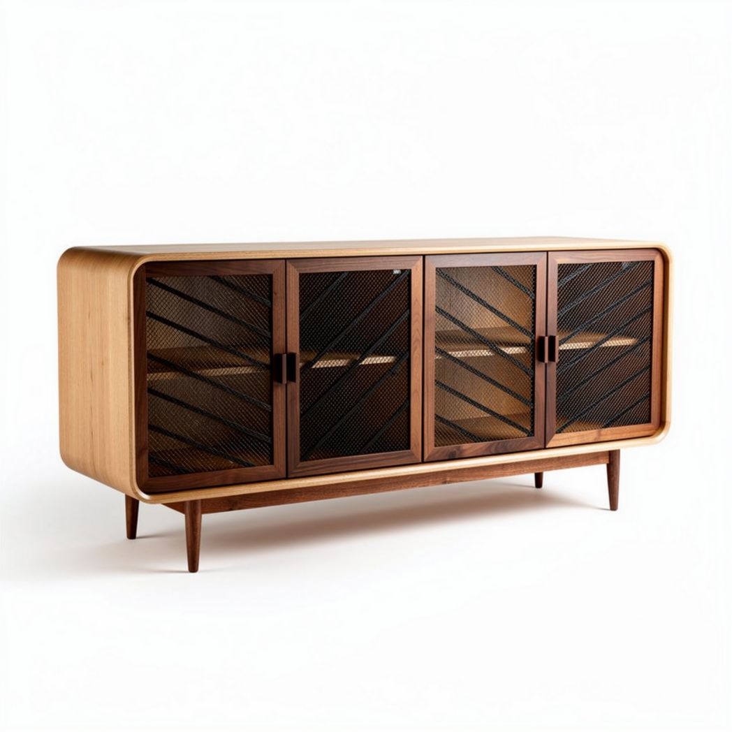 Mobiletto in legno con ante in metallo nero 150 x 40 x 80 cm