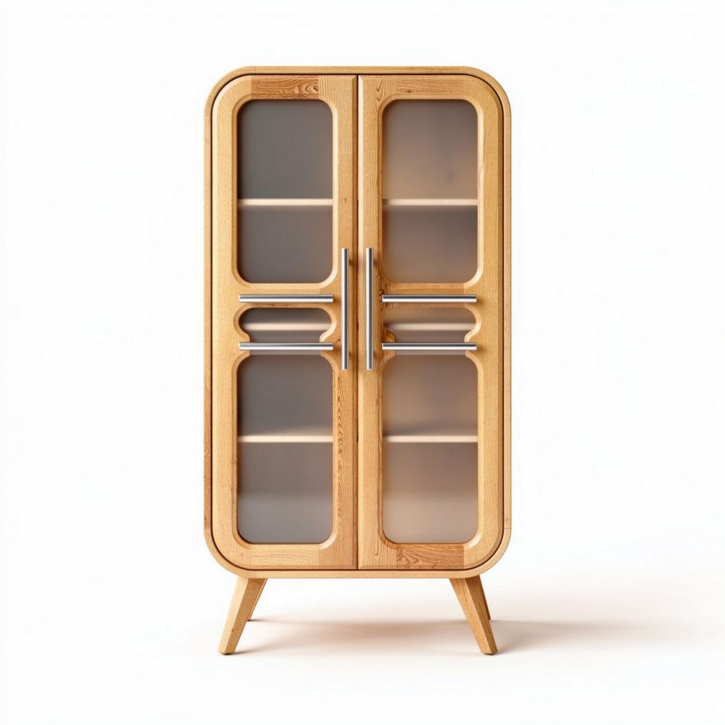 Mobiletto in legno di bambù con ante in vetro 80 x 40 x 160cm
