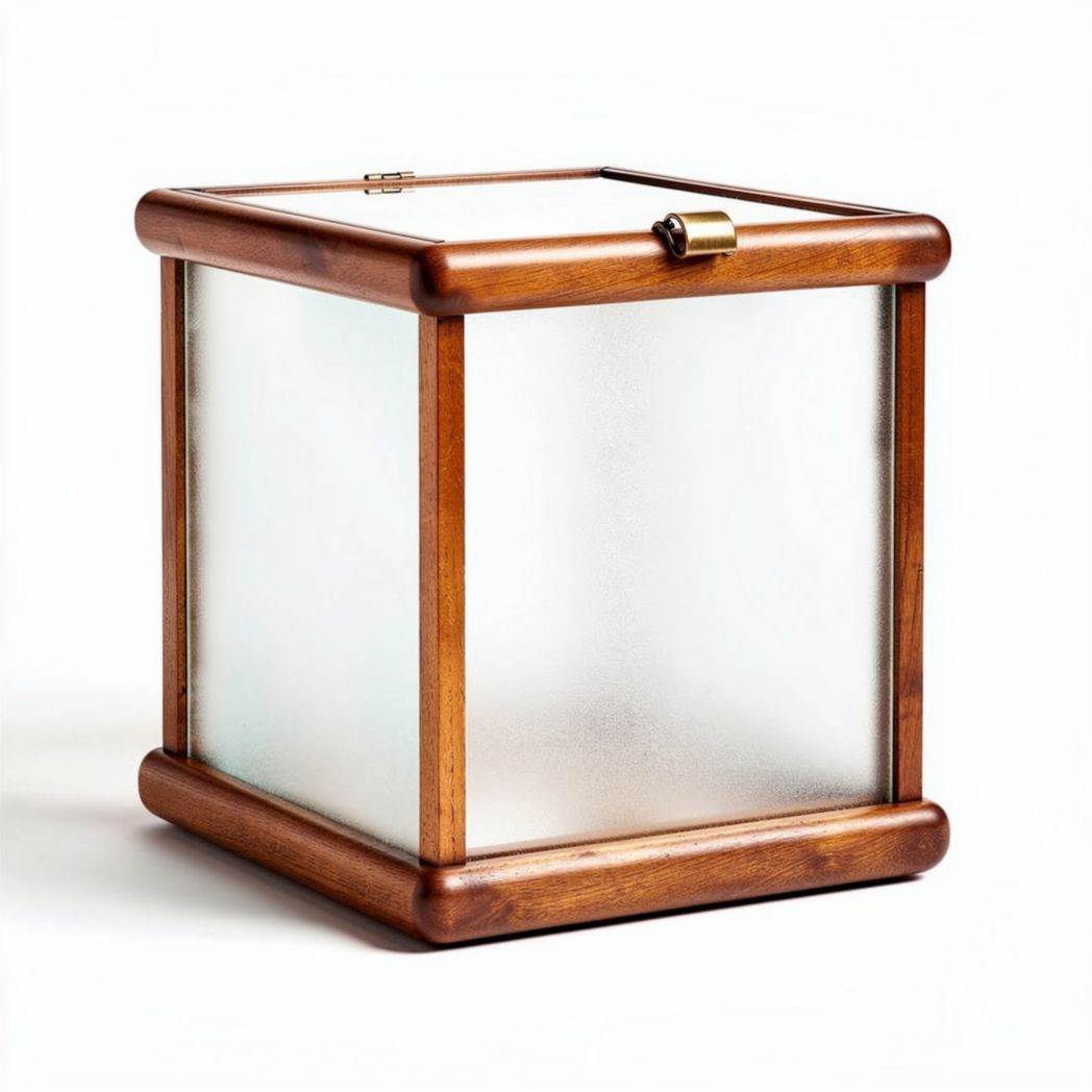 Cassa in legno con vetro satinato 30 x 30 x 30cm per organizzazione domestica