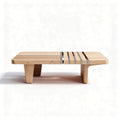 Tavolino da caffè in legno naturale con superficie a listelli dimensioni 120 x 60 x 30cm