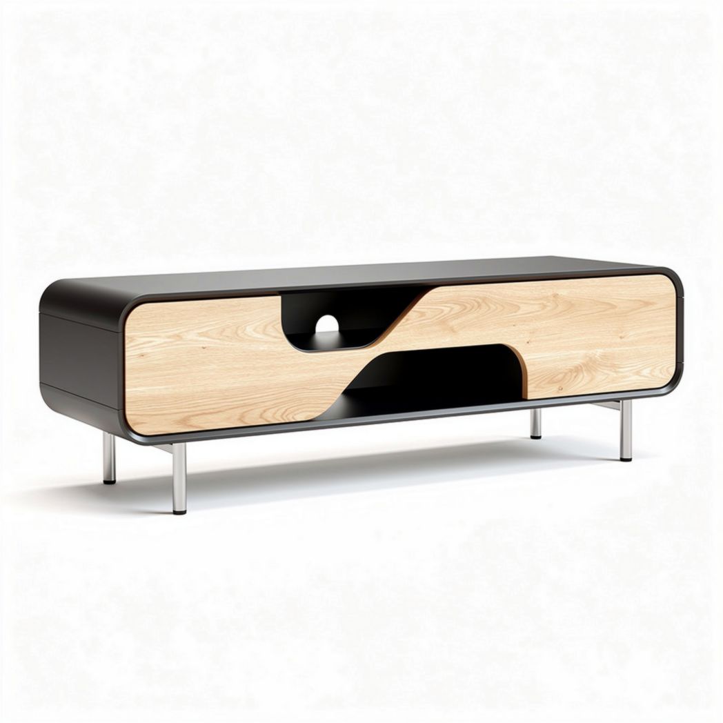 Mobiletto soggiorno in legno e metallo nero 150 x 40 x 45cm con vano aperto