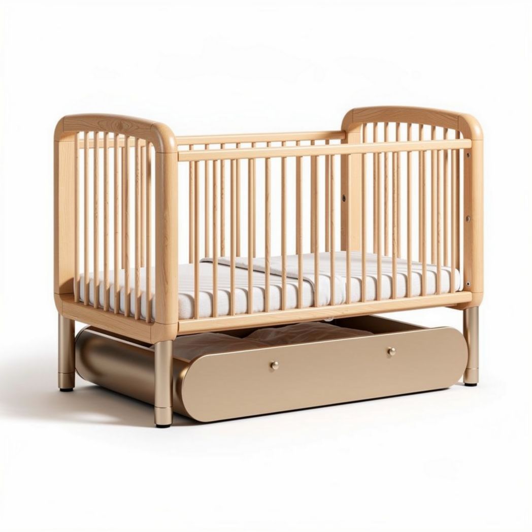 Culla in legno naturale con materasso e cassetto dimensioni 120 x 60 x 80 cm