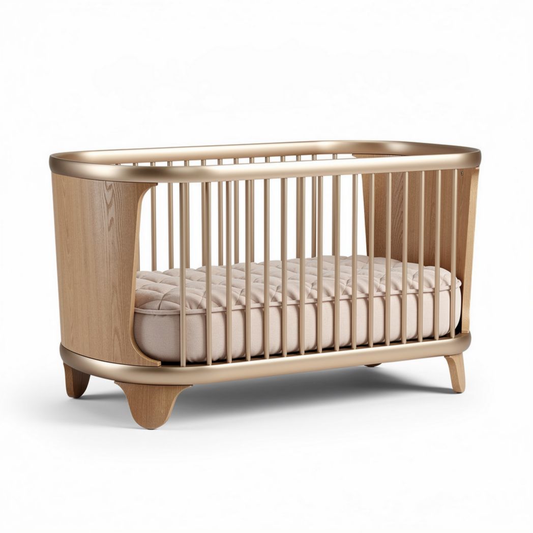 Culla in legno naturale con materasso 120 x 60 x 90cm per bambini