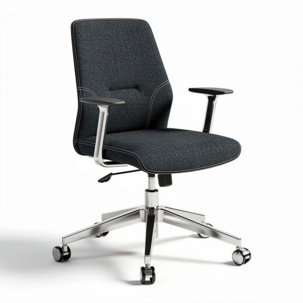 Sedia da ufficio girevole in tessuto blu scuro con braccioli e base in metallo 50 x 50 x 90cm