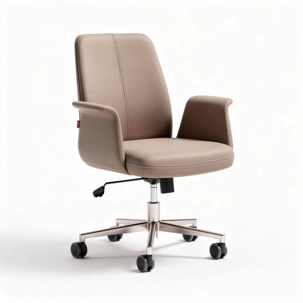 Sedia da ufficio girevole in ecopelle beige con base in metallo 60 x 60 x 95cm