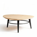 Tavolino da caffè in legno chiaro con base nera diametro 100 cm altezza 40 cm
